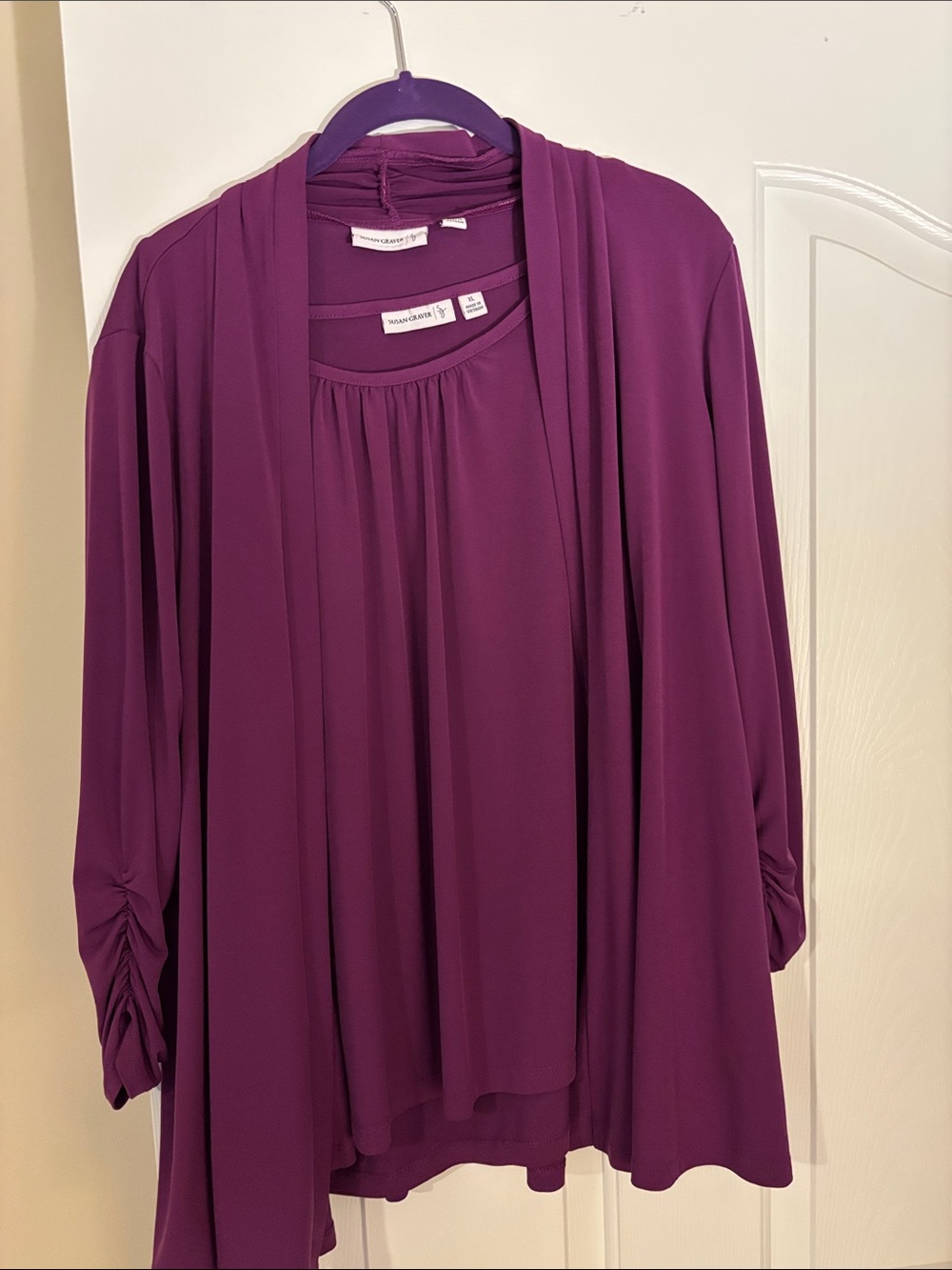 Susan Graver Plum Layered Open-Front Blouse